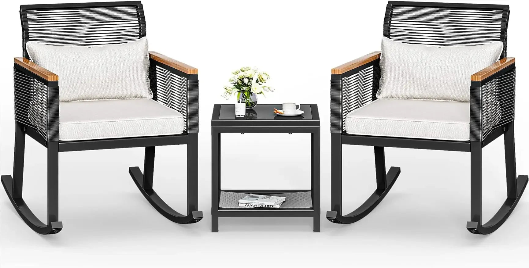 Patio Wicker Rocking Chair Outdoor Conversation Bistro Set - Jimmys Supplies