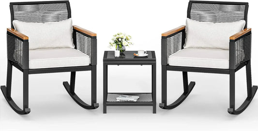 Patio Wicker Rocking Chair Outdoor Conversation Bistro Set - Jimmys Supplies