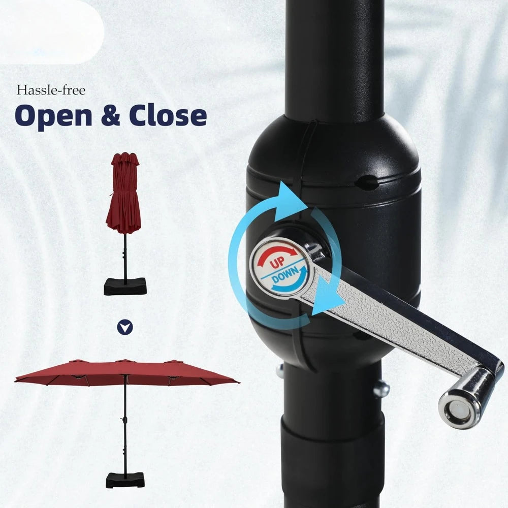 15ft Double Sided Patio Umbrella with Base Included, Outdoor Large Rectangular Market Umbrellas with Crank Handle - Jimmys Supplies