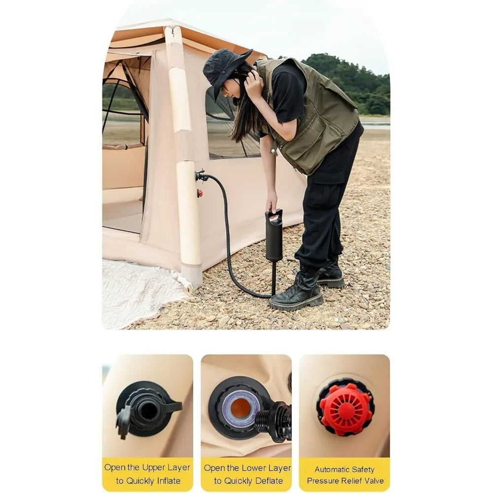 4 Season Inflatable Camping Tent for 2-4 People - Easy Set-up, Self-Supporting Air Tent With Hand Pump - Waterproof Blow Up