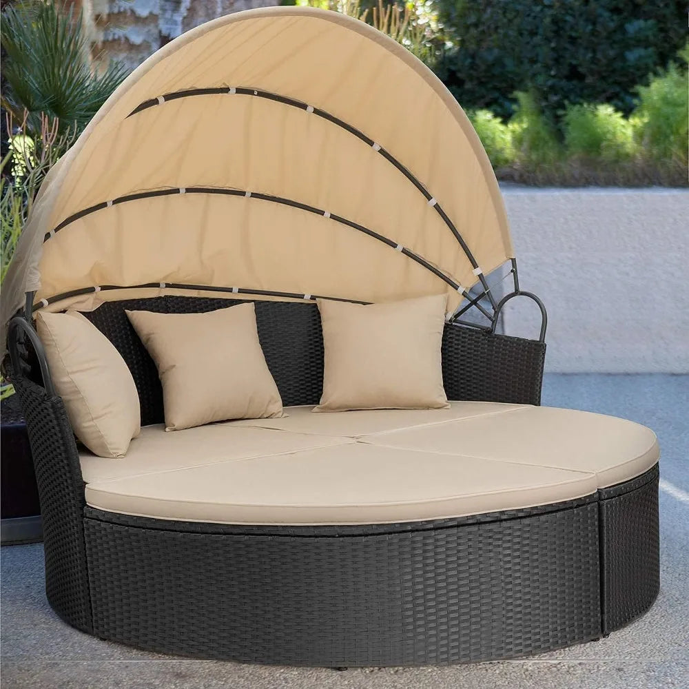 Small Outdoor Sofa Bed With Retractable Roof And Cushions - Jimmys Supplies