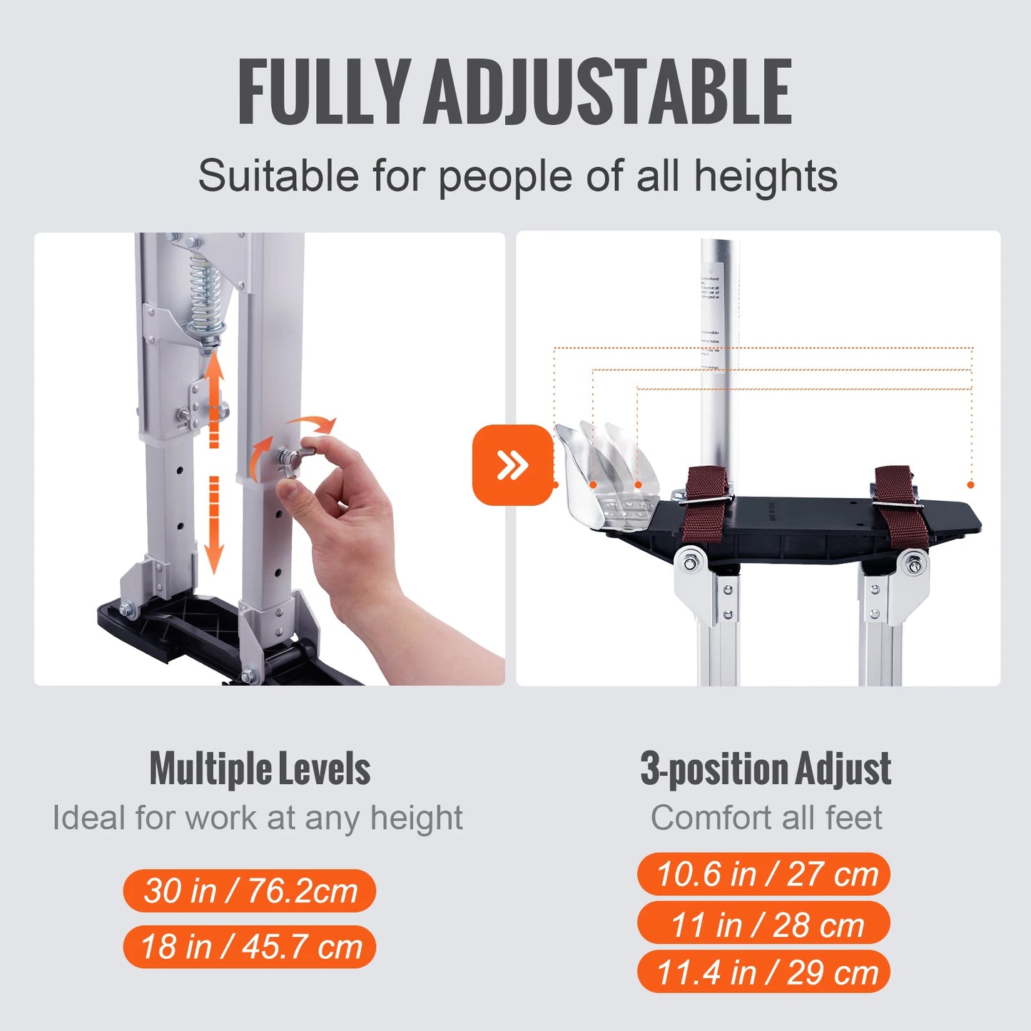 SucceBuy Drywall Stilts 18''-30''/36''-50'' Adjustable Aluminum Tool Stilts Protective Knee Pads Non-Slip Work Stilts for Home