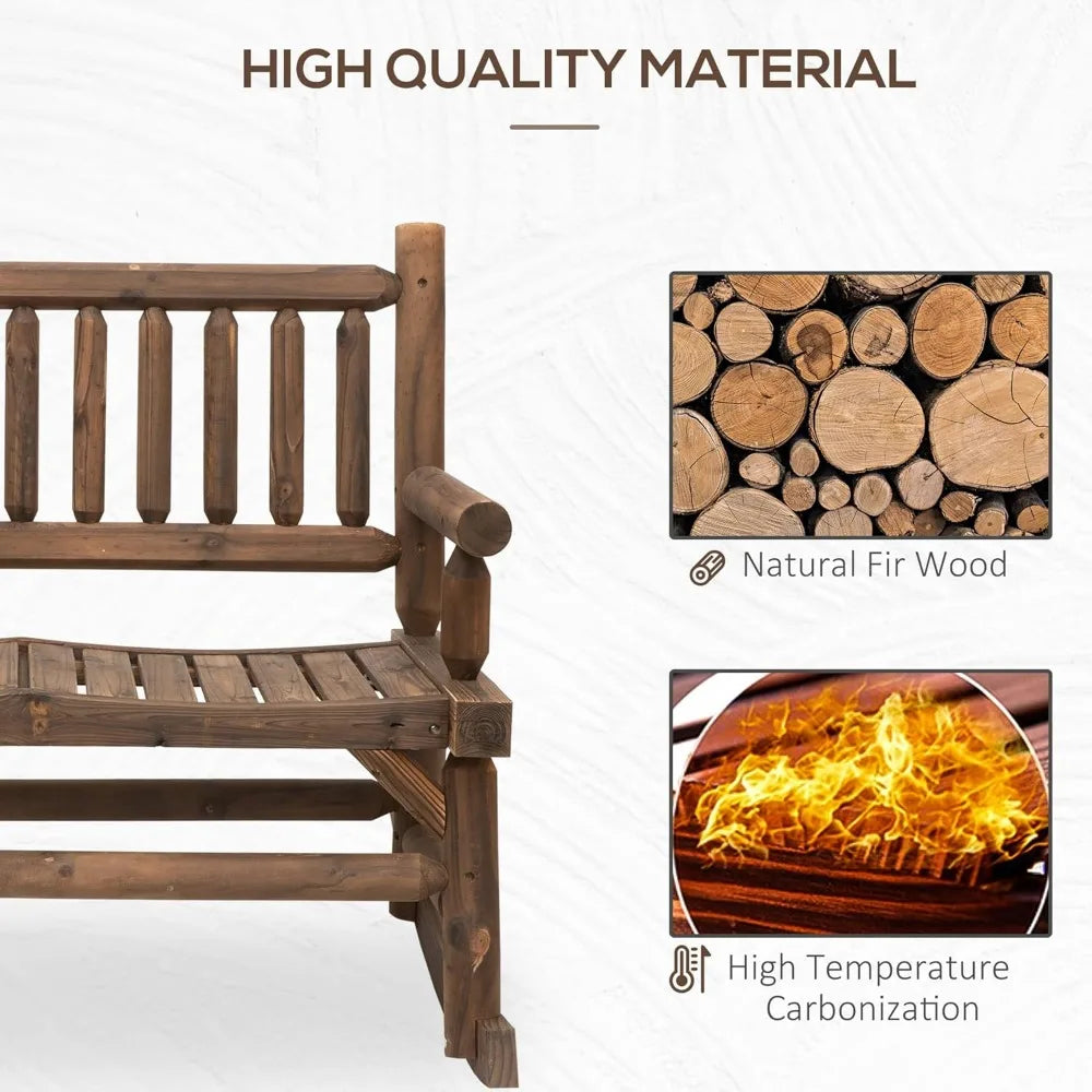 2-Person Wood Rocking Chair with Log Design for Patio - Jimmys Supplies