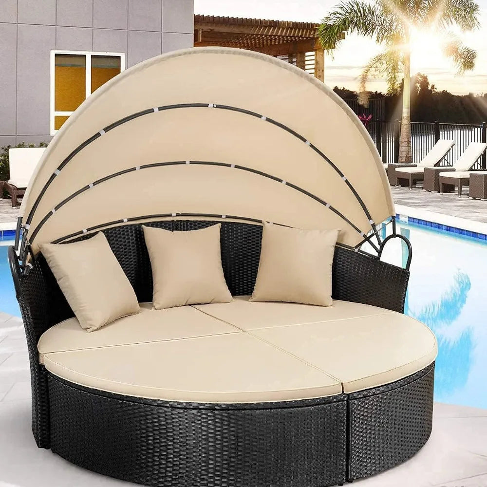 Small Outdoor Sofa Bed With Retractable Roof And Cushions - Jimmys Supplies