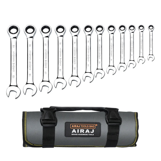 AIRAJ 12-Piece Ratchet Spanner Set Chrome-Plated Kit - Jimmys Supplies