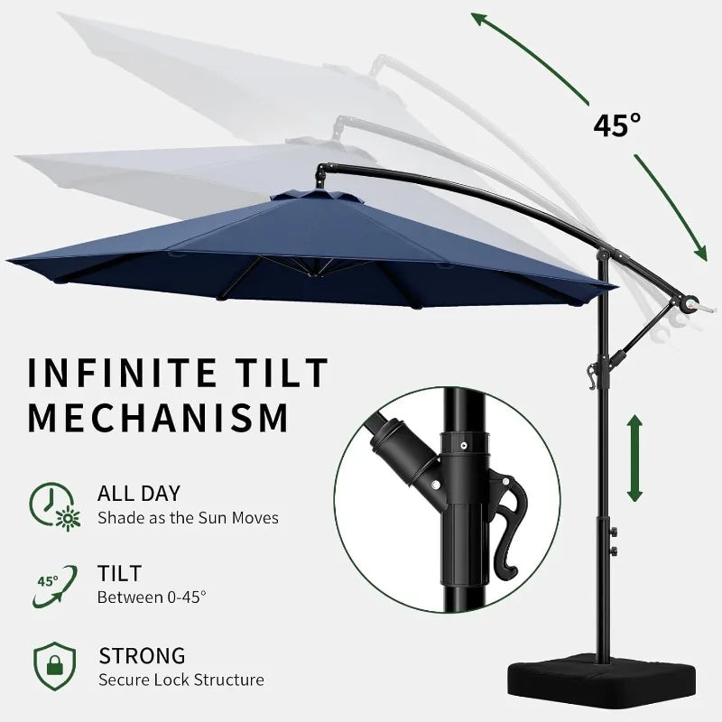 10ft Patio Umbrella with Base Included, Outdoor Offset Cantilever Umbrella w/Upgraded Yarn-dyed Fabric Shade, Sturdy 8 Rids - Jimmys Supplies