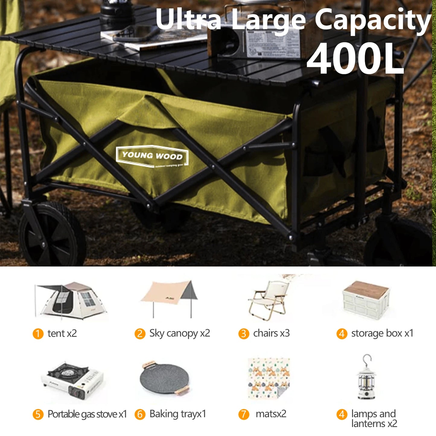 Green Camping Cart Outdoor Practical Convenient Spacious Stable Lightweight Foldable Compact in Size Suitable for Family Gatheri