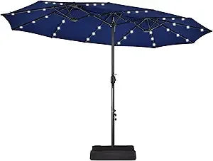13 ft Large Patio Umbrella with Solar Lights Double-Sided Outdoor Rectangle Market Umbrellas with 36 LED Lights/Base Included/E