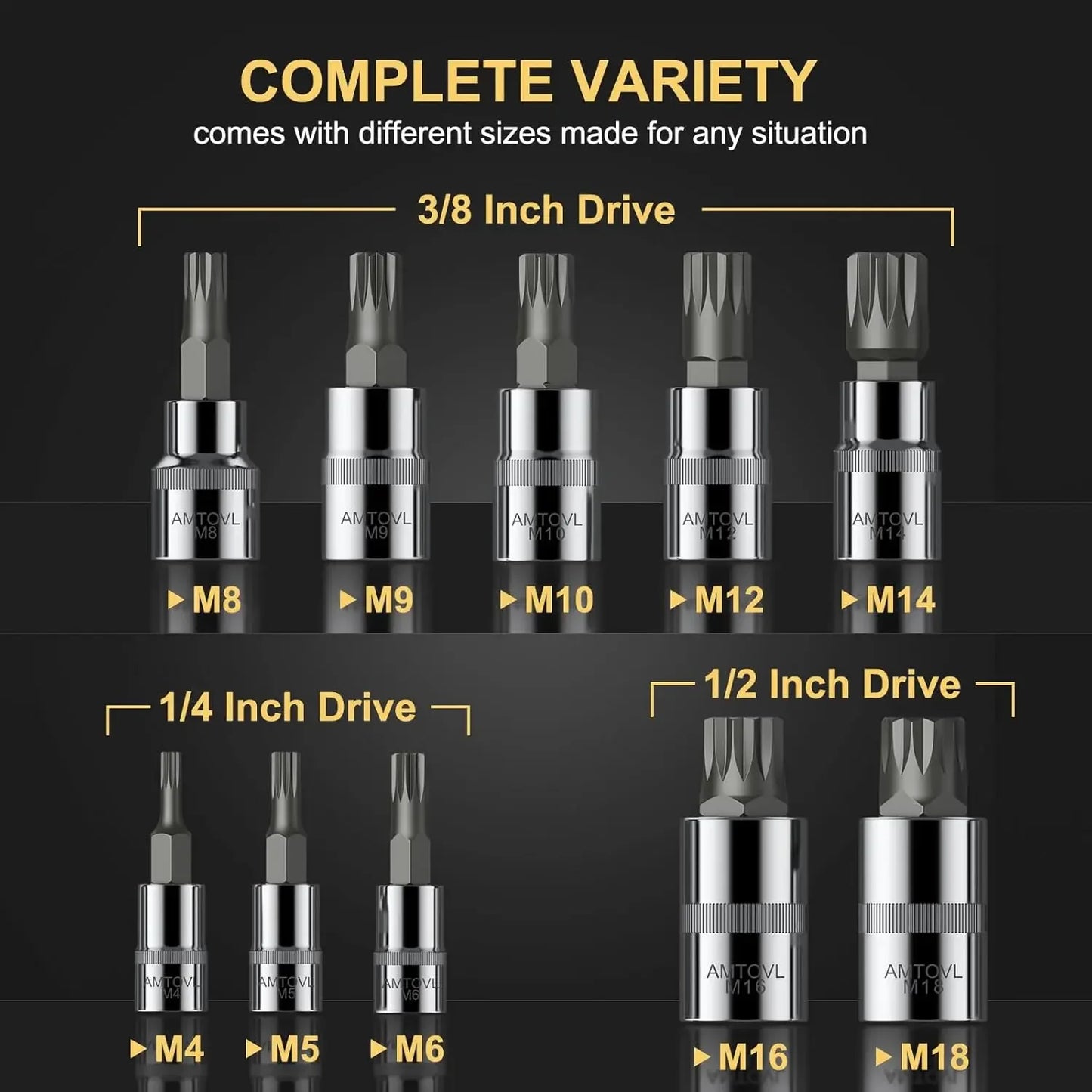 AMTOVL Triple Square Spline Bit Set 15Pcs S2 Steel Adapter - Jimmys Supplies