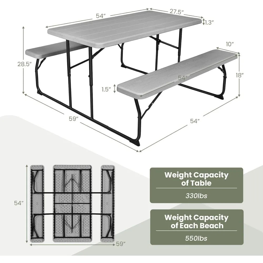 Foldable Picnic Table with Benches, Rectangular Dining Set - Jimmys Supplies