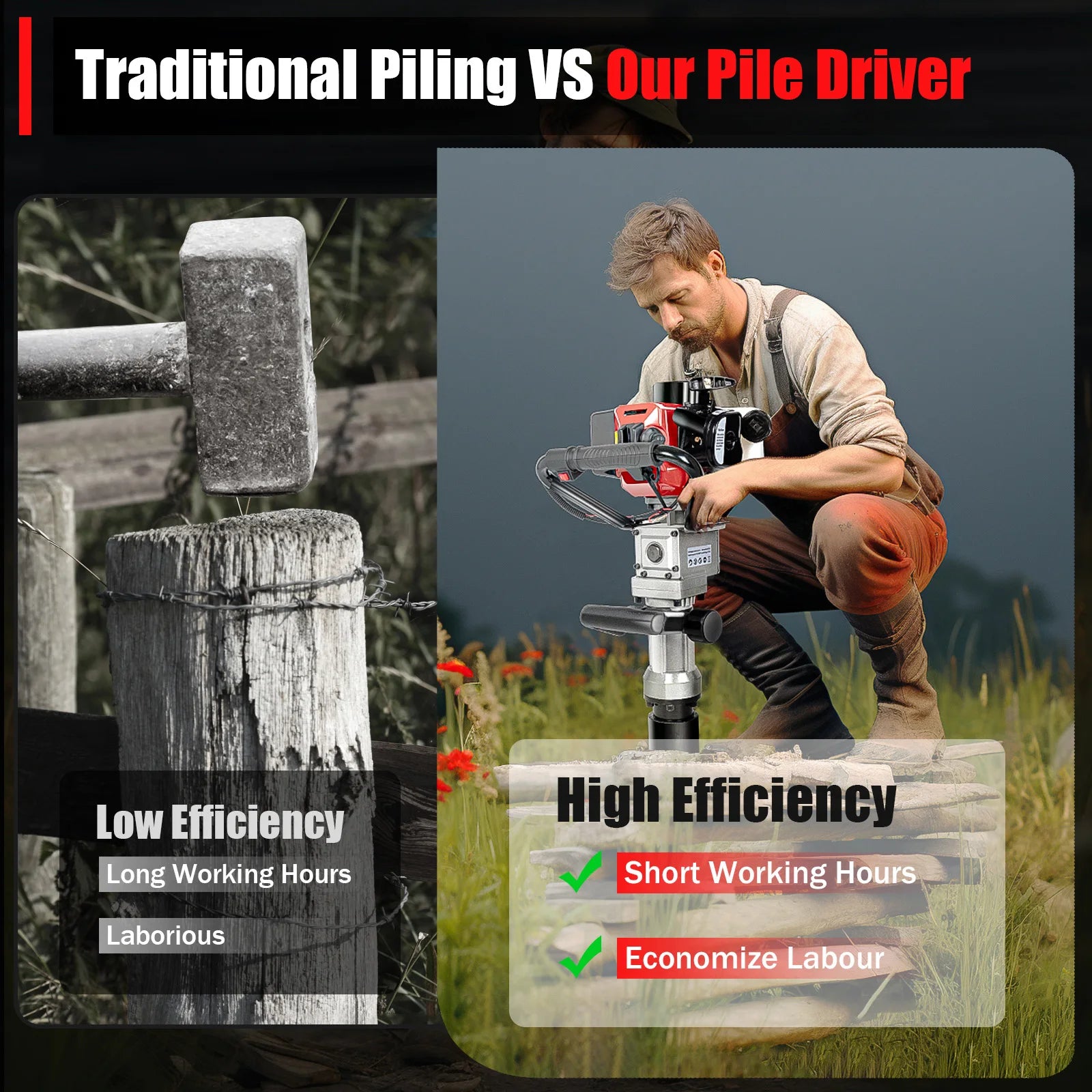 2-Stroke 32.6cc Heavy Duty Fence Hammer T Post Driver Gasoline Petrol Powered Pile Driver 900W For Garden Farm - Jimmys Supplies