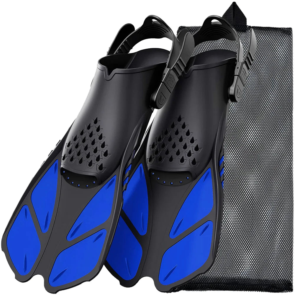 Adjustable Snorkel Fins with Buckles Short Silicone Swimming Flippers Open Heel Travel Size for Adults Men and Women - Jimmys Supplies