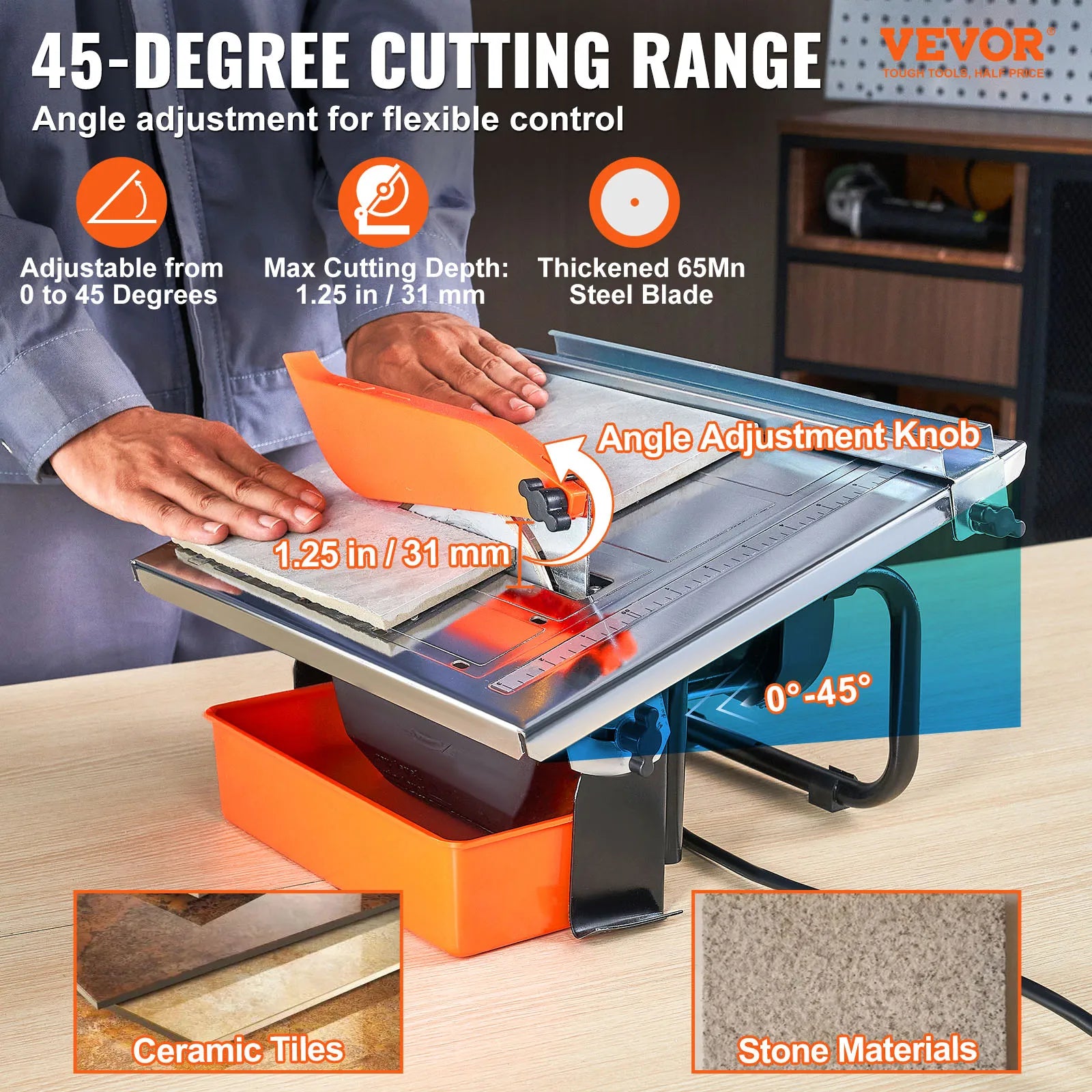 VEVOR Wet Tile Saw 7 Inch with 65Mn Steel Blade and Motor - Jimmys Supplies