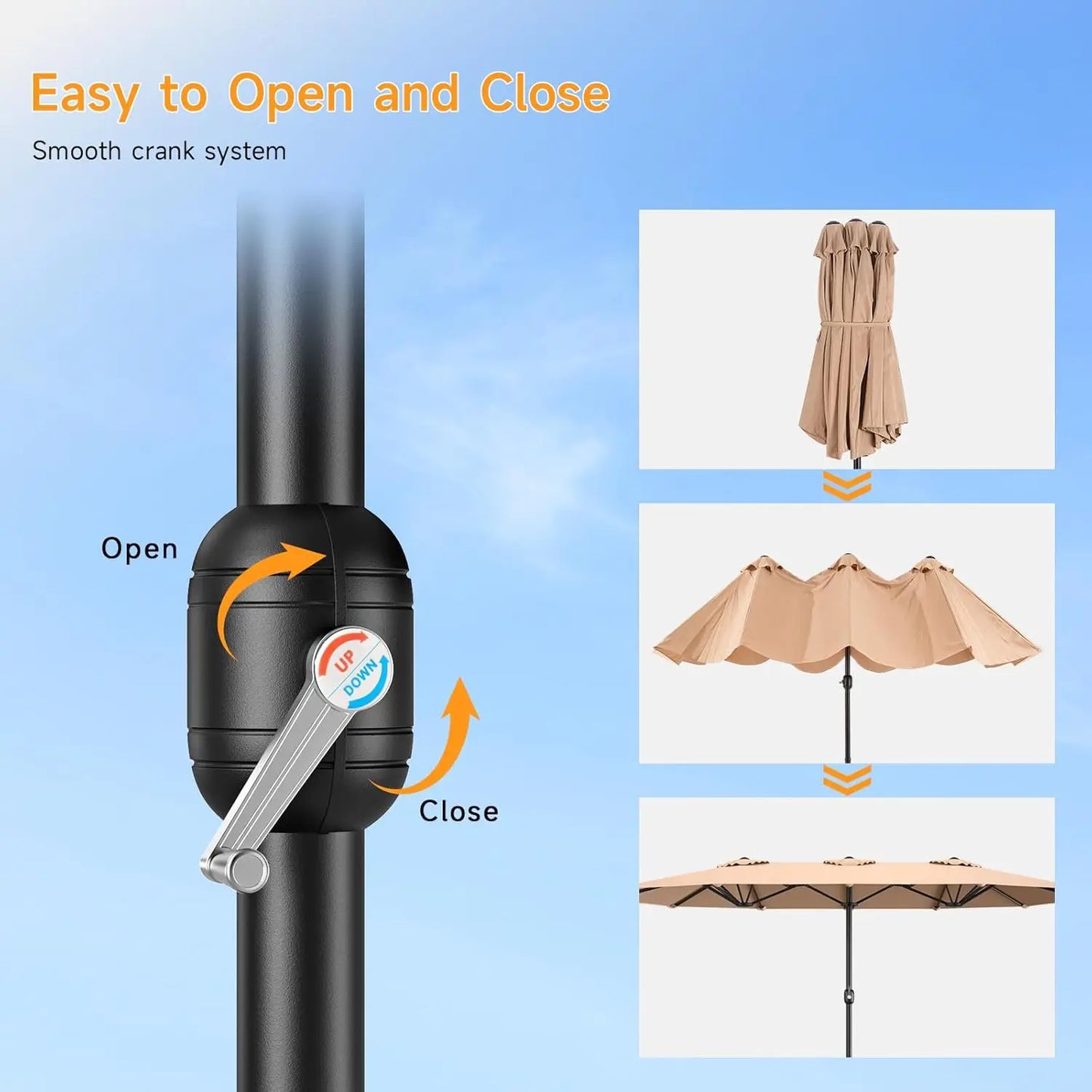 15ft Patio Umbrella with Base Included, Extra Large Shade Area, Double Sided Rectangle with Crank Handle for Poolside, Beige