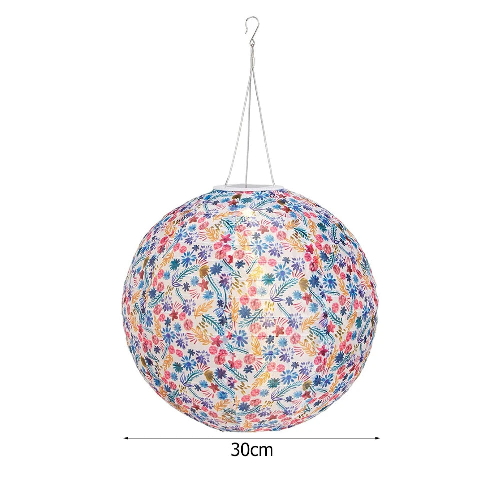 12 inch LED Solar Chinese Lantern Round Ball Printed Decorative Lantern Hanging for Home Yard Park Lighting Outdoor Decor - Jimmys Supplies
