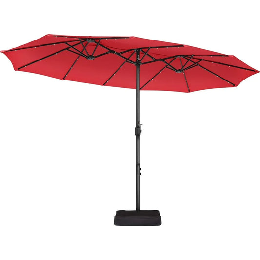 13 ft Large Patio Umbrella with Solar Lights Double-Sided Outdoor Rectangle Market Umbrellas with 36 LED Lights/Base Included/E