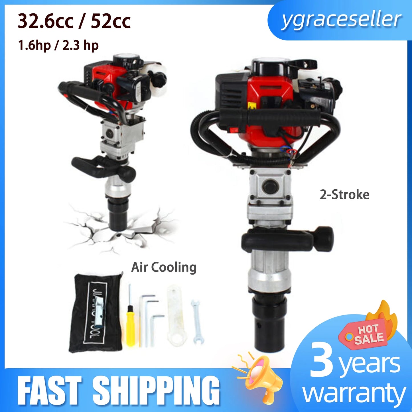 2-Stroke 32.6cc Heavy Duty Fence Hammer T Post Driver Gasoline Petrol Powered Pile Driver 900W For Garden Farm