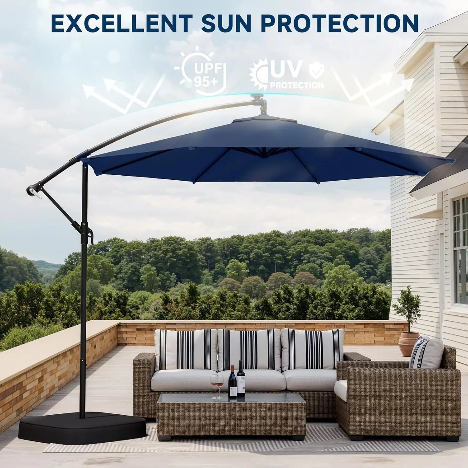 10ft Patio Umbrella with Base Included,Outdoor Offset Cantilever Umbrella, Infinite Tilt,UV Protection for Backyard, Lawn,Garden - Jimmys Supplies