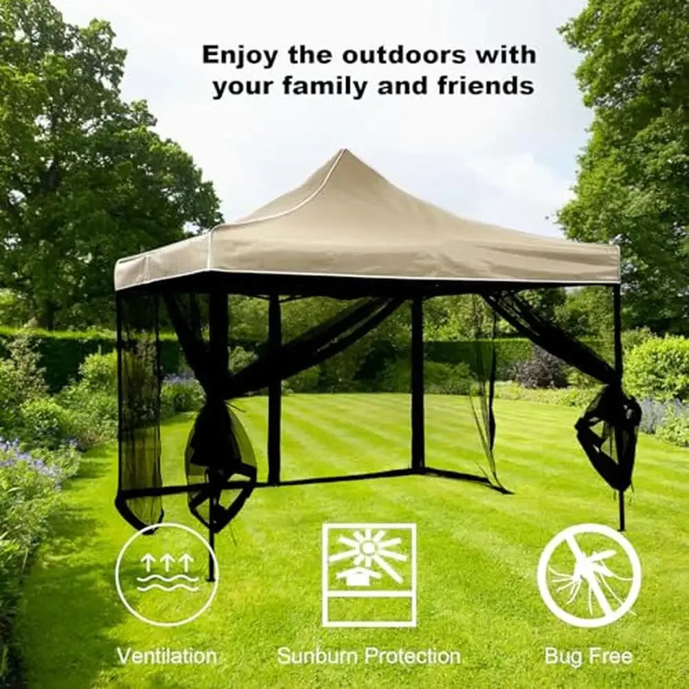 Universal 10x12 Outdoor Gazebo Canopy Mosquito Netting Black 4-Door Zipper 4-Panel Sidewall Curtain Durable Mesh Easy Install - Jimmys Supplies