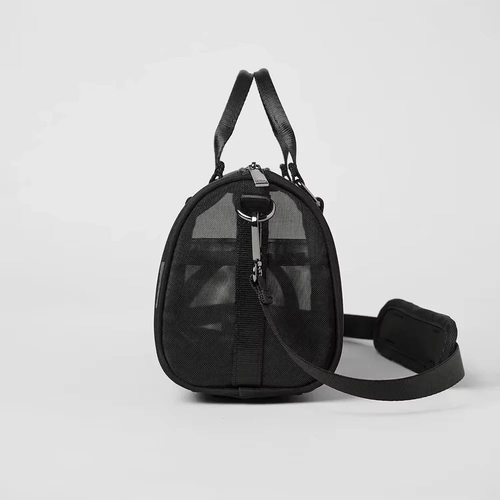 AL Women's Mini Sheer Duffle Trend Luxury Genuine Mesh Surface Shoulder Bag New Zipper Handheld Crossbody Small Bag - Jimmys Supplies