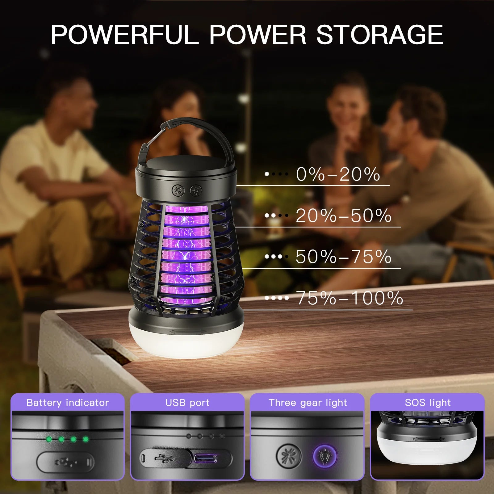 Portable Bug Zapper Rechargeable Wireless Mosquito Killer - 2000mAh Bug Zapper with Light  for Outdoor Adventures Garden Yard - Jimmys Supplies