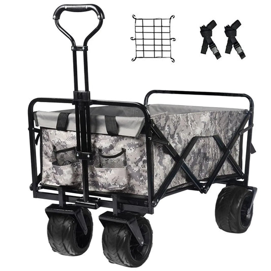 Collapsible Heavy Duty Beach Wagon Cart Outdoor Folding Utility Camping Garden Beach Cart with Universal Wheels Adjustable Hand