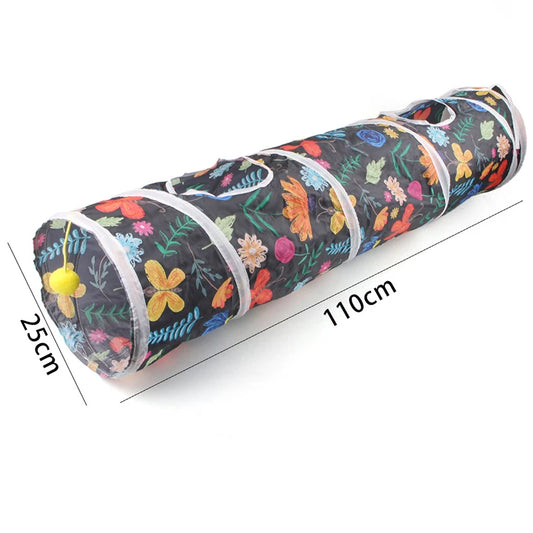 Funny Cat Toy Foldable Cat Channel Personalized Flowers Printed Pet Tunnel Toys Kitten Interactive Chase Toy Pet Supplies - Jimmys Supplies