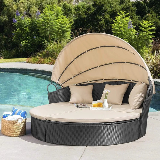 Small Outdoor Sofa Bed With Retractable Roof And Cushions - Jimmys Supplies