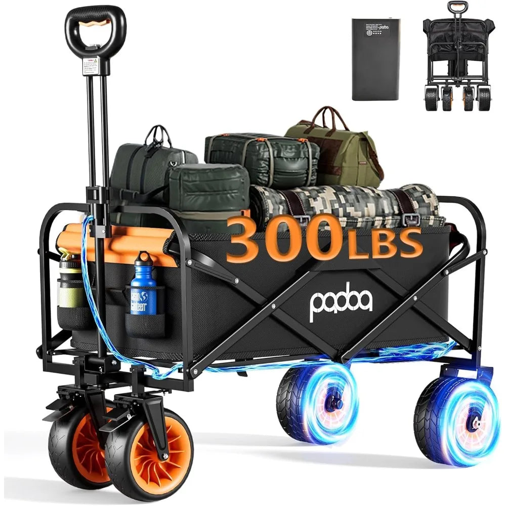 Electric Assistance Collapsible Folding Wheels Portable for Camping Outdoor Beach Fishing Picnic Sports Shopping Black - Jimmys Supplies