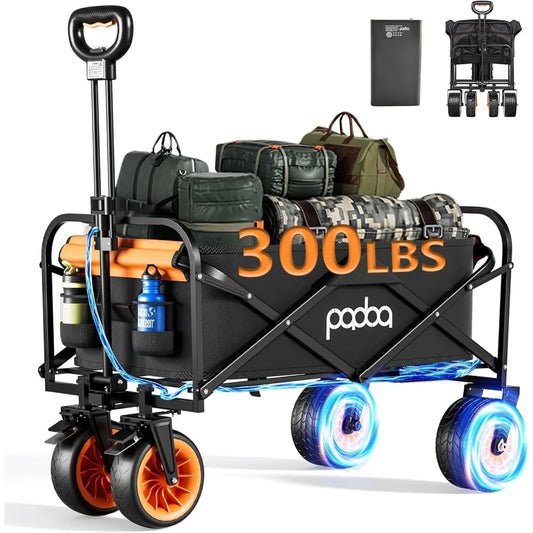 Electric Assistance Collapsible Folding Wheels Portable for Camping Outdoor Beach Fishing Picnic Sports Shopping Black - Jimmys Supplies