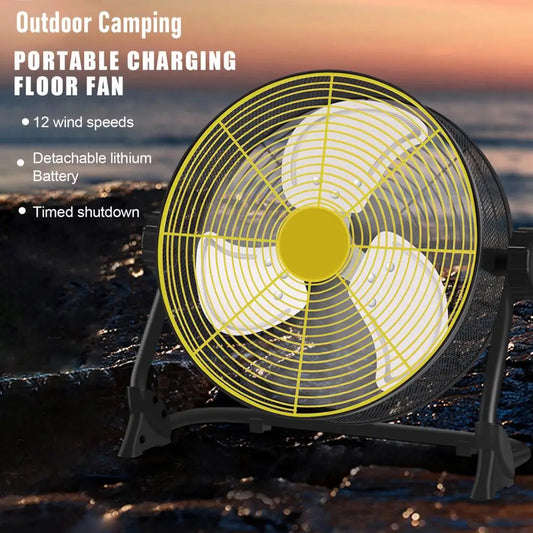 12 Inch Rechargeable Battery Camping Floor Fan High Velocity Portable Outdoor Fan with Metal Blade - Jimmys Supplies