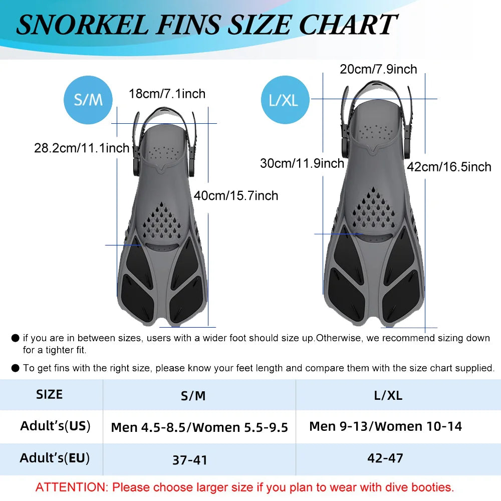 Adjustable Snorkel Fins with Buckles Short Silicone Swimming Flippers Open Heel Travel Size for Adults Men and Women - Jimmys Supplies
