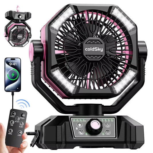 Radiator Fan 20000mAh Battery Camping Fan 4 LED Lantern 8 Speeds Desk Fan Portable Outdoor Fan for Tent Power Outages Jobsite