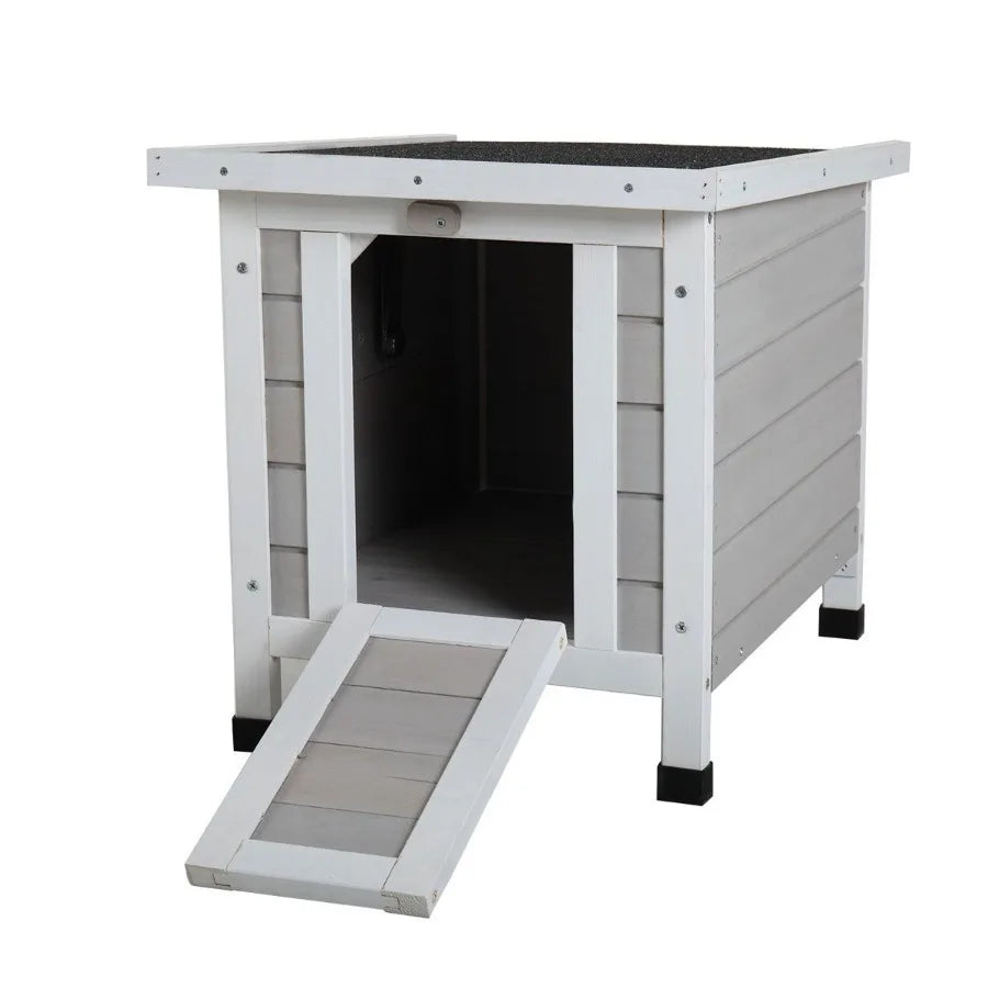 Modern Wooden Rabbit Cat Dog Hutch Indoor Outdoor Retreat House with Openable Roof for Small Pets Weatherproof Gray - Jimmys Supplies