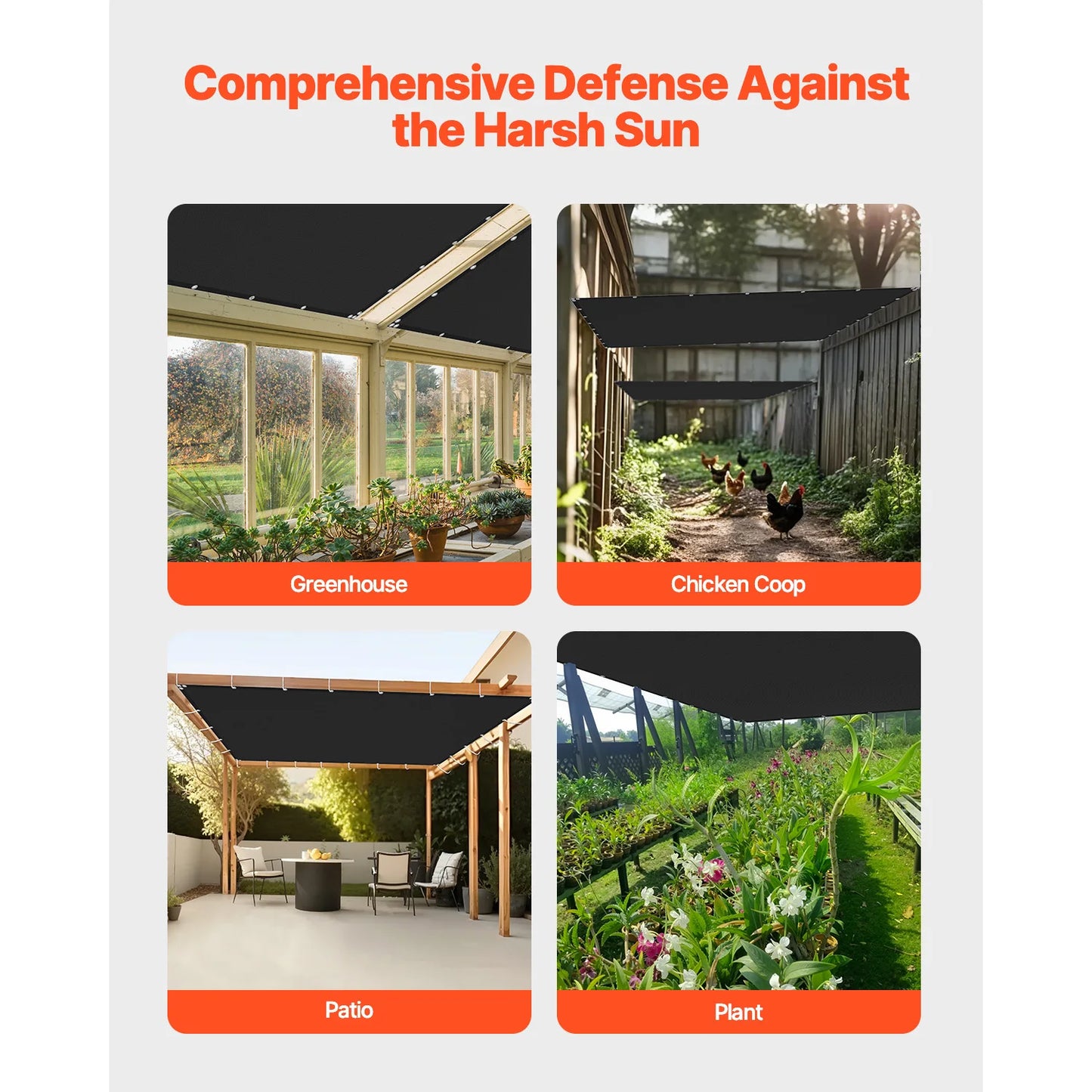 VEVOR 90% Sun Shade Cloth 10x10/12/20ft Pergola Shade Cover 140 GSM HDPE Canopy Privacy Screen for Outdoor Patio Garden Backyard - Jimmys Supplies