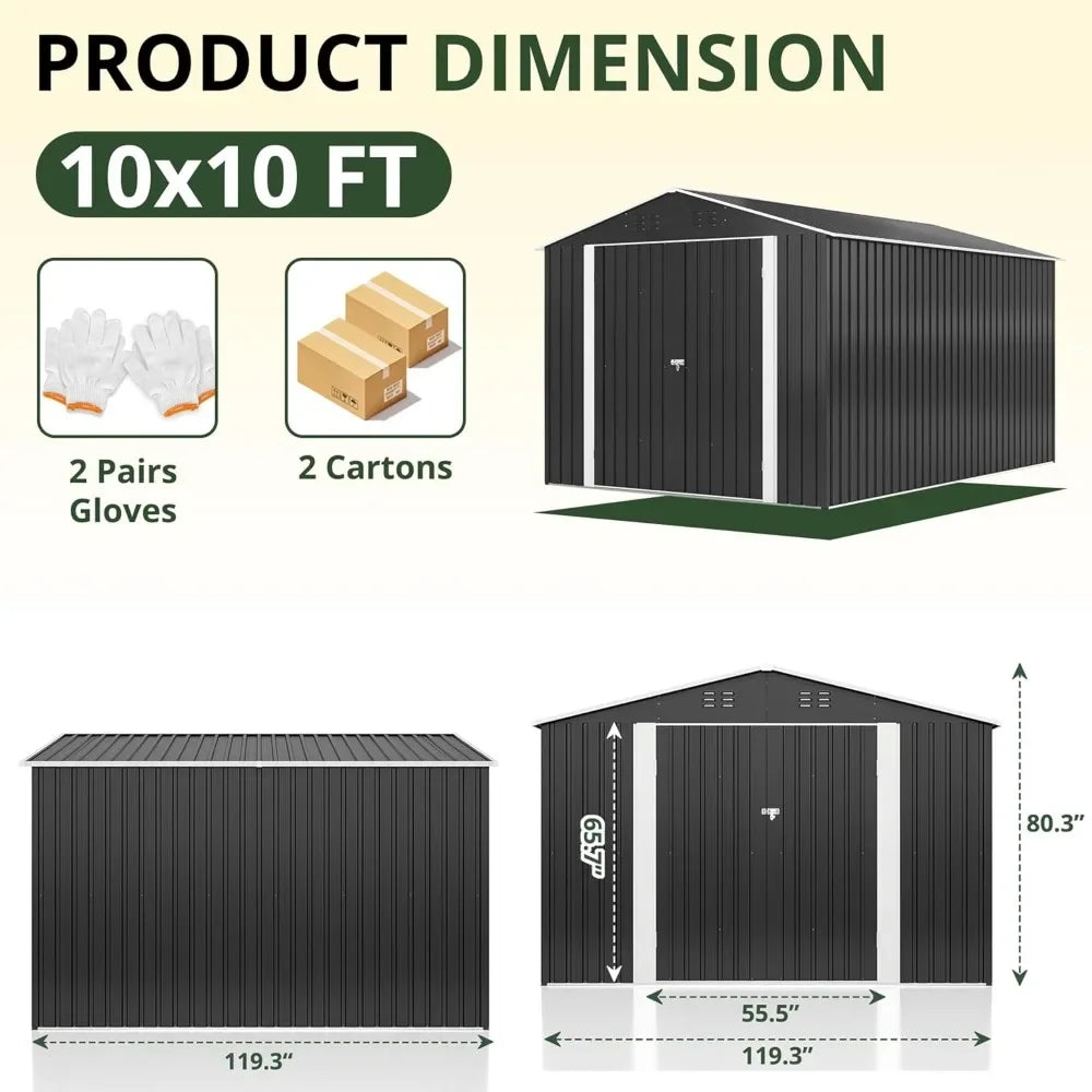 10x10 FT Outdoor Storage Shed with Lockable Doors Grey - Jimmys Supplies