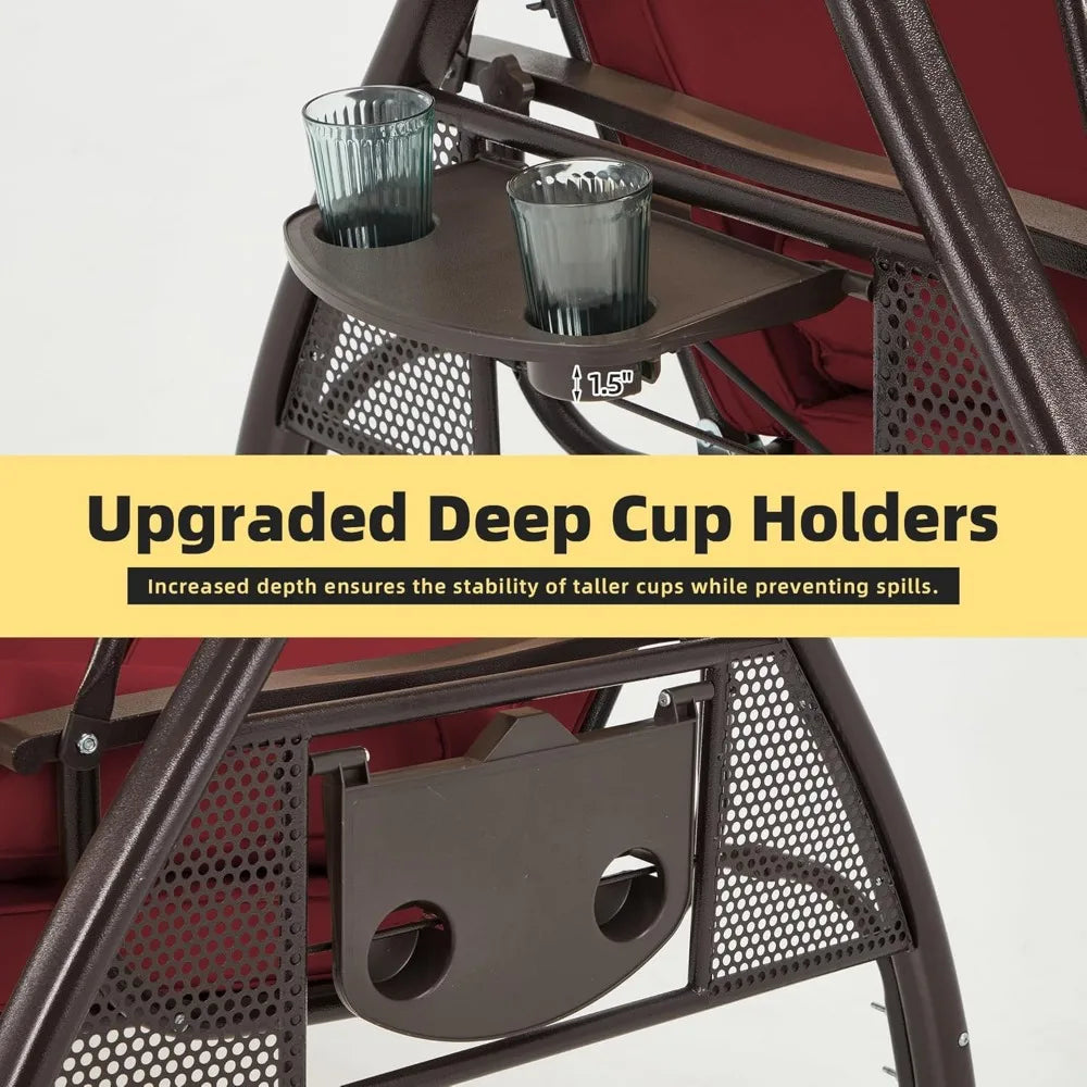 3 Person Outdoor Porch Swing with 1.5 Inch Deep Cup Holder - Jimmys Supplies
