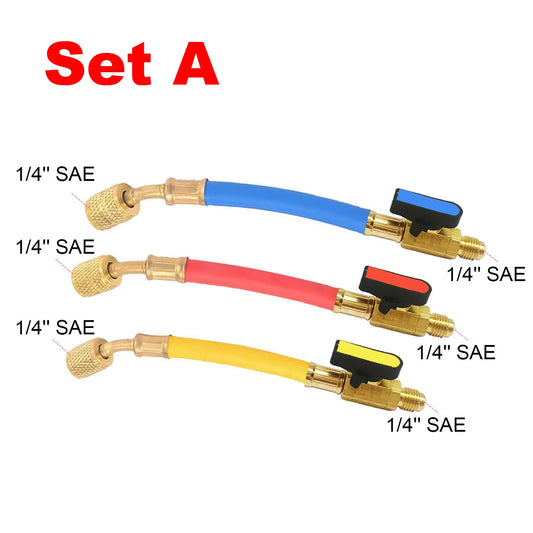 3pcs R134A R410 R22 800-4000 PSI Manifold Gauge Set A/C Refrigeration Charging Hose HVAC Refrigerant Hoses Set with Ball Valve