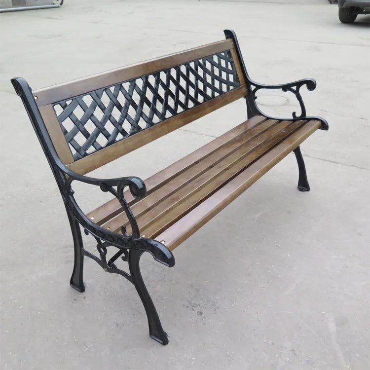 Legs Park Bench Wooden Bench With Back Steel Cast Iron Outdoor 2 Seater 7 Slats Manufacturer Outdoor Furniture Modern 5 Pcs