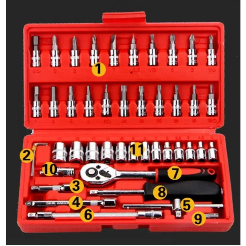 46 Pieces 1/4 Inch Drive Socket Ratchet Wrench Set Tools - Jimmys Supplies