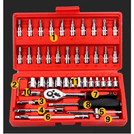 46 Pieces 1/4 Inch Drive Socket Ratchet Wrench Set Tools - Jimmys Supplies