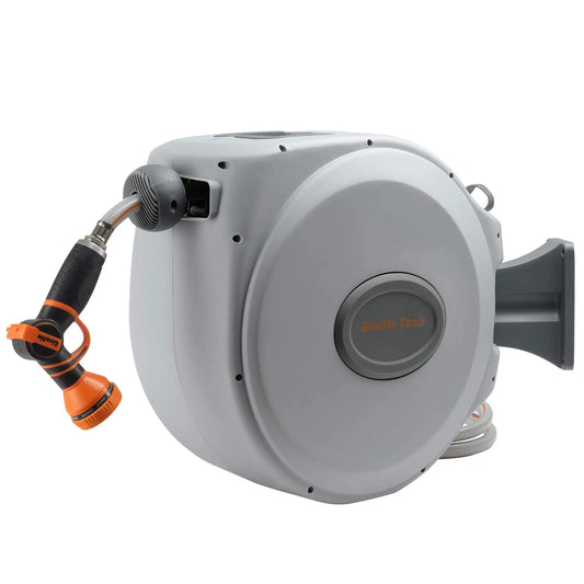 Giraffe Tools CW20 Retractable Garden Hose Reel 5/8" x 65 ft Heavy Duty Water Hose Reel, Swivel Bracket, Any Length Lock