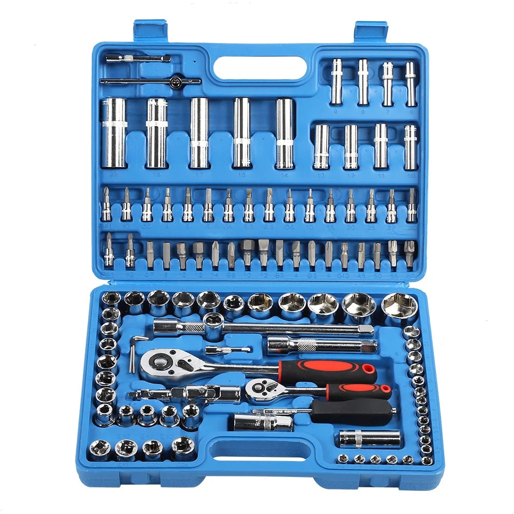 108Pcs Ratchet Wrench Set 1/4in 1/2in CR40 Steel Socket Kit - Jimmys Supplies