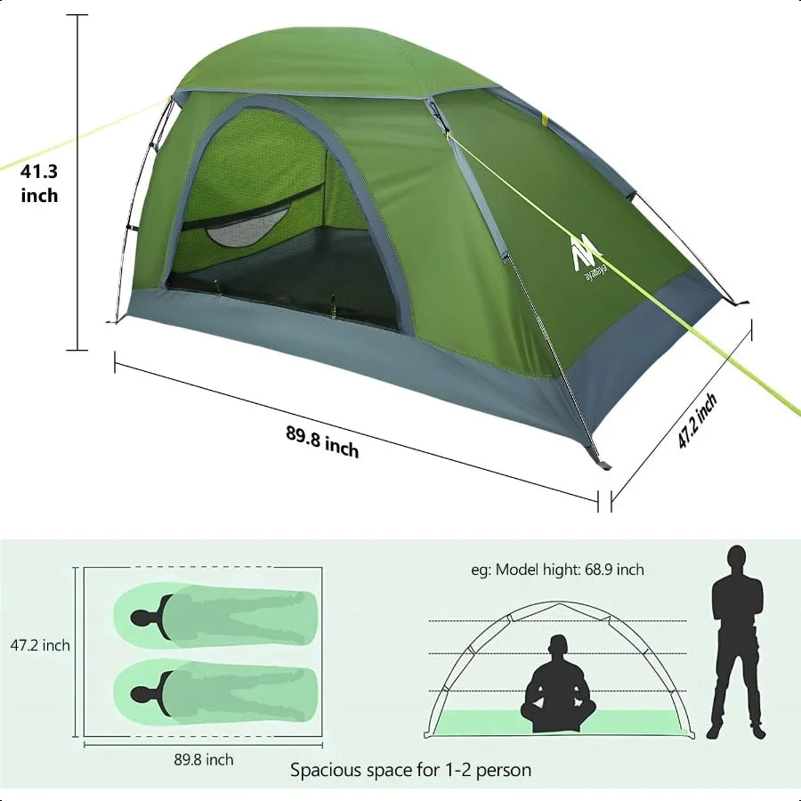 1 Person Tent for Backpacking Lightweight Single Person Hiking Tent with Skylight Waterproof Raiy Ground Vents Easy Setup One M
