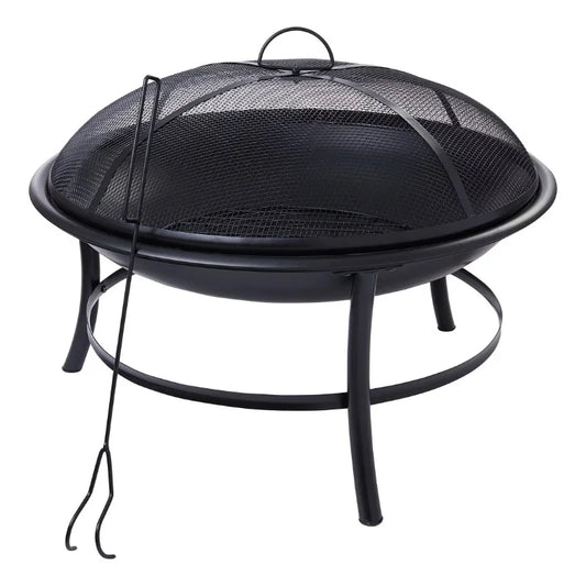 26 Inch Round Iron Outdoor Fire Pit Black for Wood Burning - Jimmys Supplies
