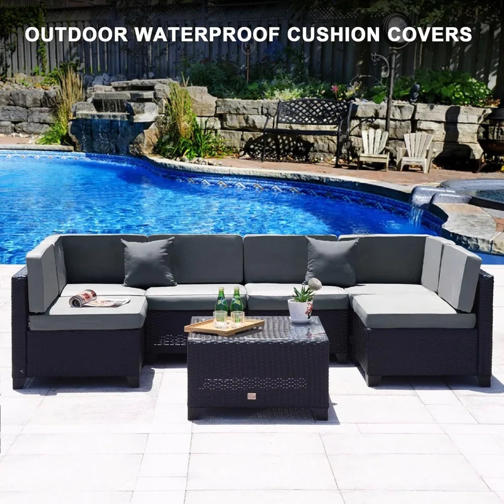 100% Waterproof Cushions Covers for Patio Outdoor Furniture, Sofa Cushion Covers with Zipper for 6-Seat Rattan Wicker Sectional - Jimmys Supplies