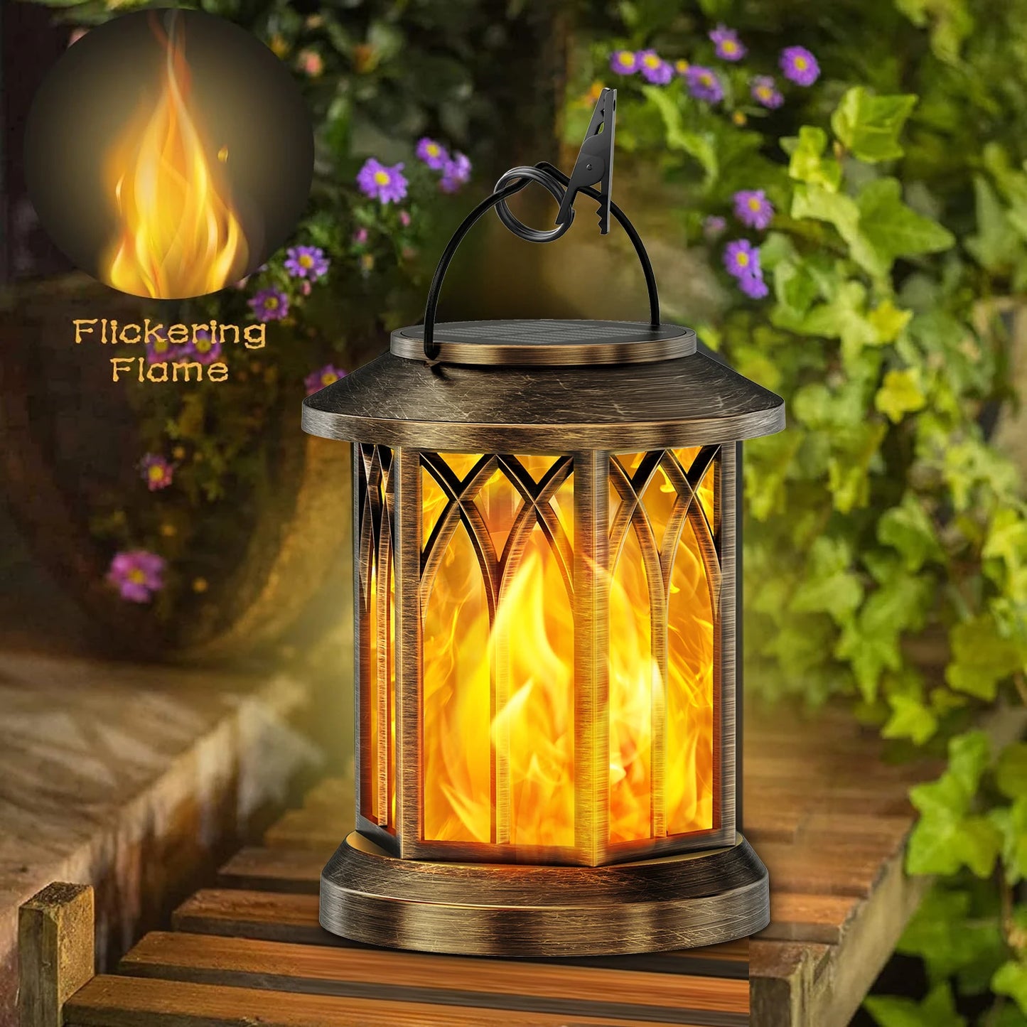 2 Pack Upgraded Flickering Flame Solar Lanterns Lights Outdoor - Jimmys Supplies