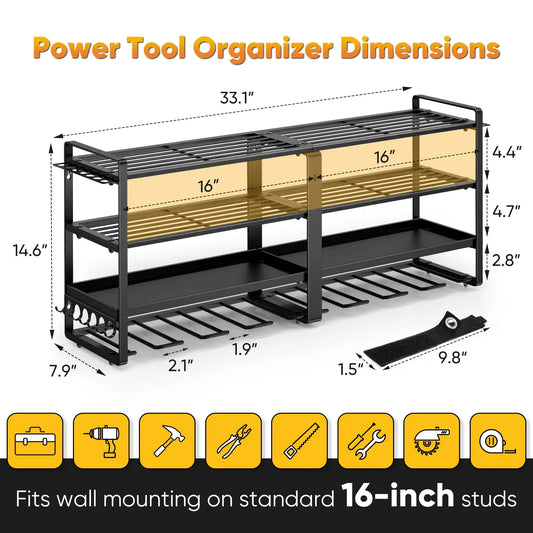 Power Tool Organizer Wall Mount, Heavy Duty 4 Layer Rack - Jimmys Supplies