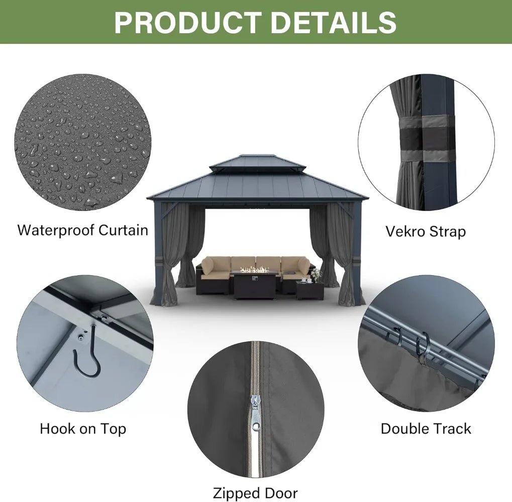 12' x 14' Outdoor Galvanized Steel Double Roof Gazebo - Jimmys Supplies