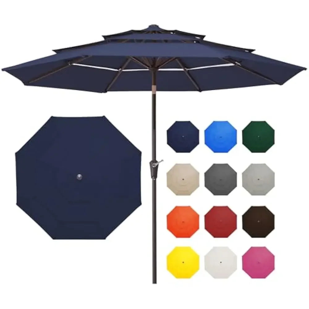 9FT 3 Tier Patio Umbrella Outdoor Umbrella Table Umbrellas  w/Push Button Tilt and UV Protection Outside Garden Pool Umbrella - Jimmys Supplies